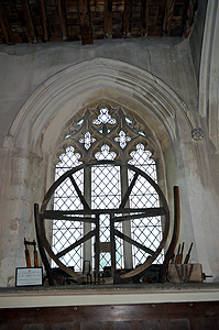 Remains of a bell frame in a north aisle window March 2014